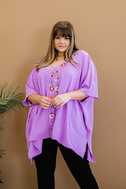 ODDI Wanderer Full Size Run Embroidered Poncho Top