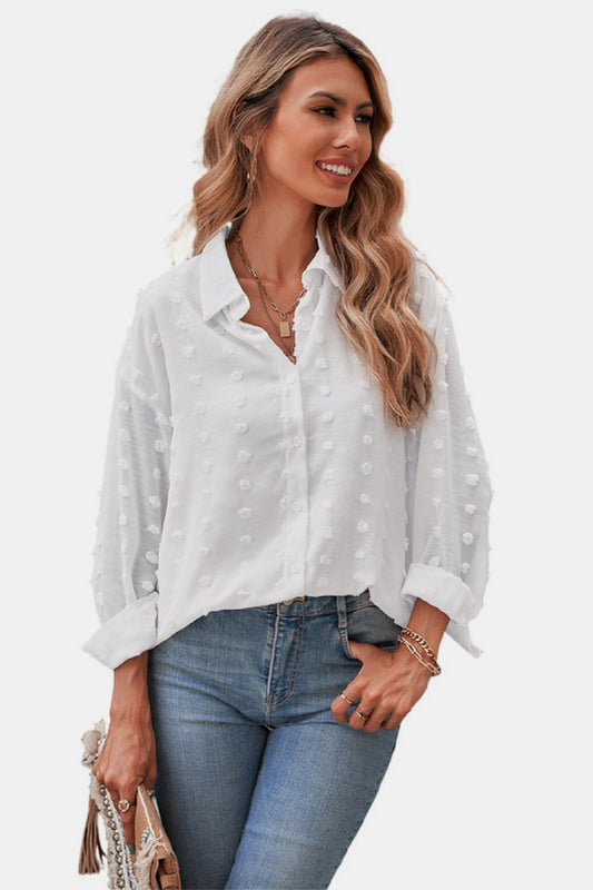 Swiss Dot Buttoned Chiffon Top