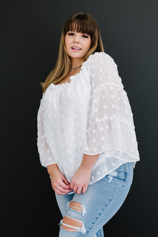 Daydreamer Full Size Run Pom-Pom Blouse