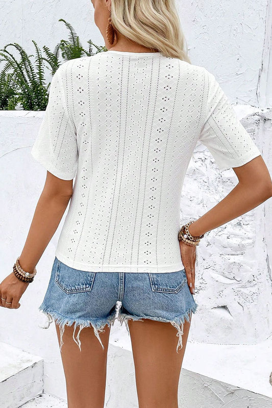 Twisted Front Short Sleeve Eyelet Blouse