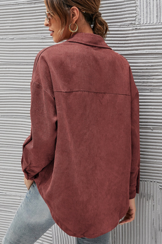 Button Front Drop Shoulder Corduroy Shirt