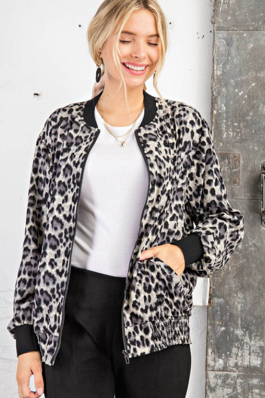 Animal Print Bomber Jacket