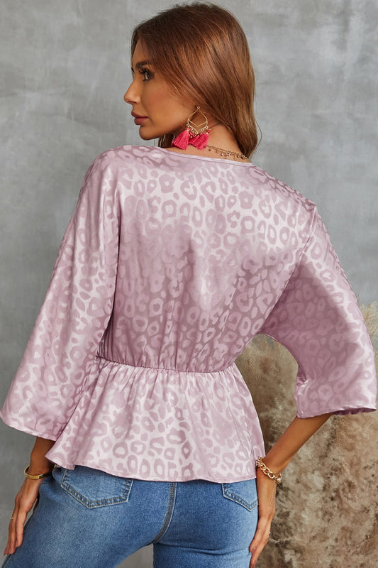 Leopard Three-Quarter Sleeve Peplum Blouse