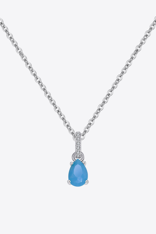 Teardrop Turquoise 4-Prong Pendant Necklace