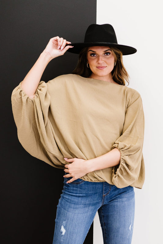 Full Size Run Balloon Sleeve Blouse