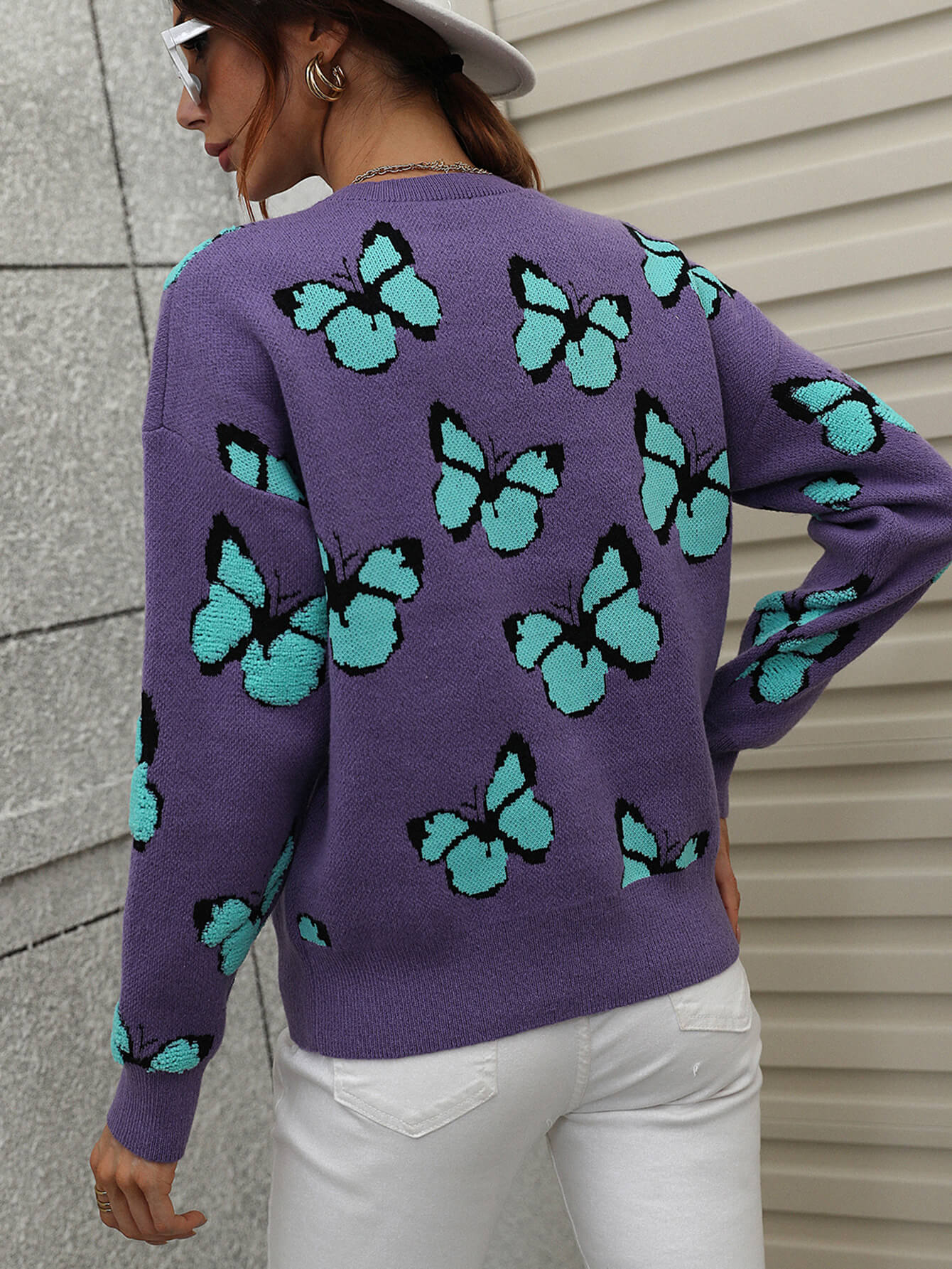 Woven Right Butterfly Dropped Shoulder Crewneck Sweater